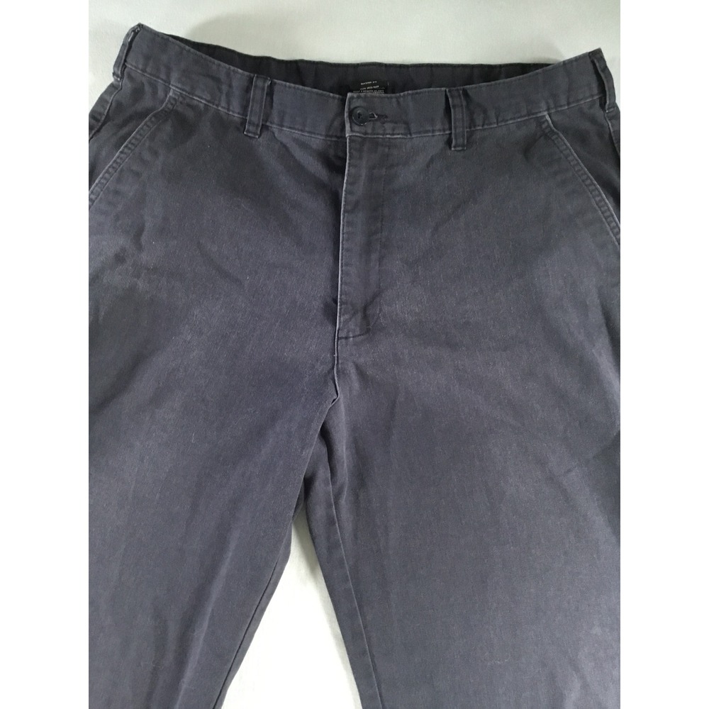 George Mens Chino Pants 34x32‎ Navy Blue Flat  Front Straight Leg Trousers